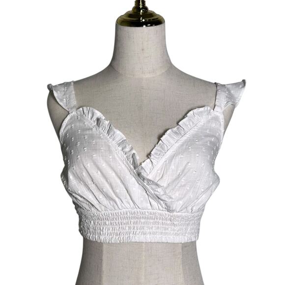GB Gianni Bini Womens XL Swiss Dots Babydoll Smocked Sleeveless Ruffle Crop Top - Picture 1 of 12